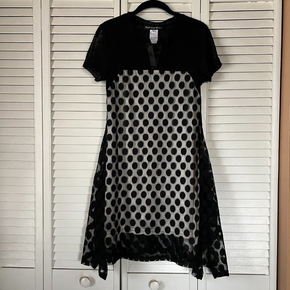 Clotheshead Black Sheer Polka Dot Dress w/ Ivory Underlay, sz M - Picture 8 of 10
